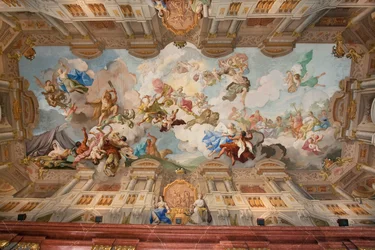 Peinture architecturale sur la fresque du plafond par Gaetano Fant dans la salle de marbre du monastère bénédictin de Stift Melk, Basse-Autriche, Autriche